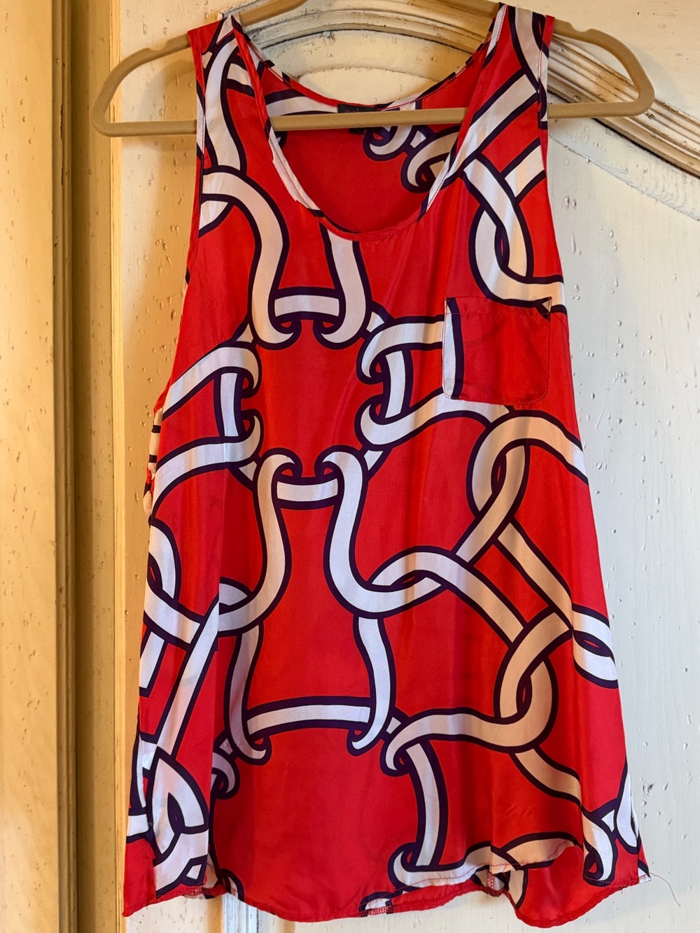 Echo Red Graphic Chain-Print  Tank 💯 Silk, large designer inspired flowing top